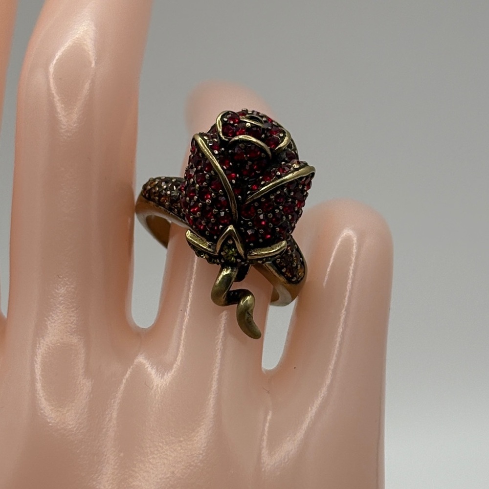 Heidi Daus Climbing Rose Size 10 Bold Dimensional Statement Bronze Red Green - Picture 14 of 17